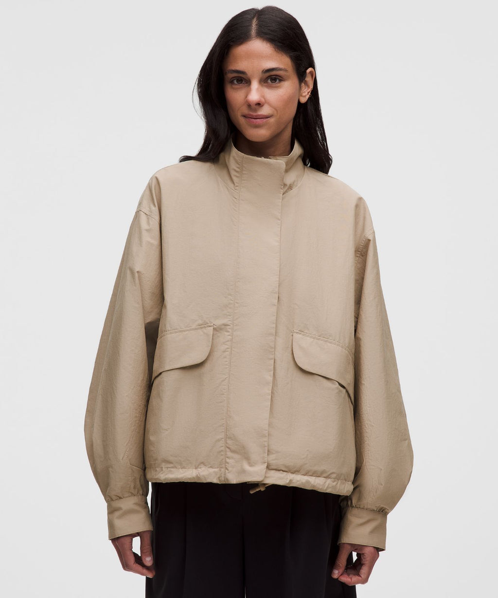 Oversized Cinch-Hem Reversible Jacket Light Ivory/Wacky Khaki