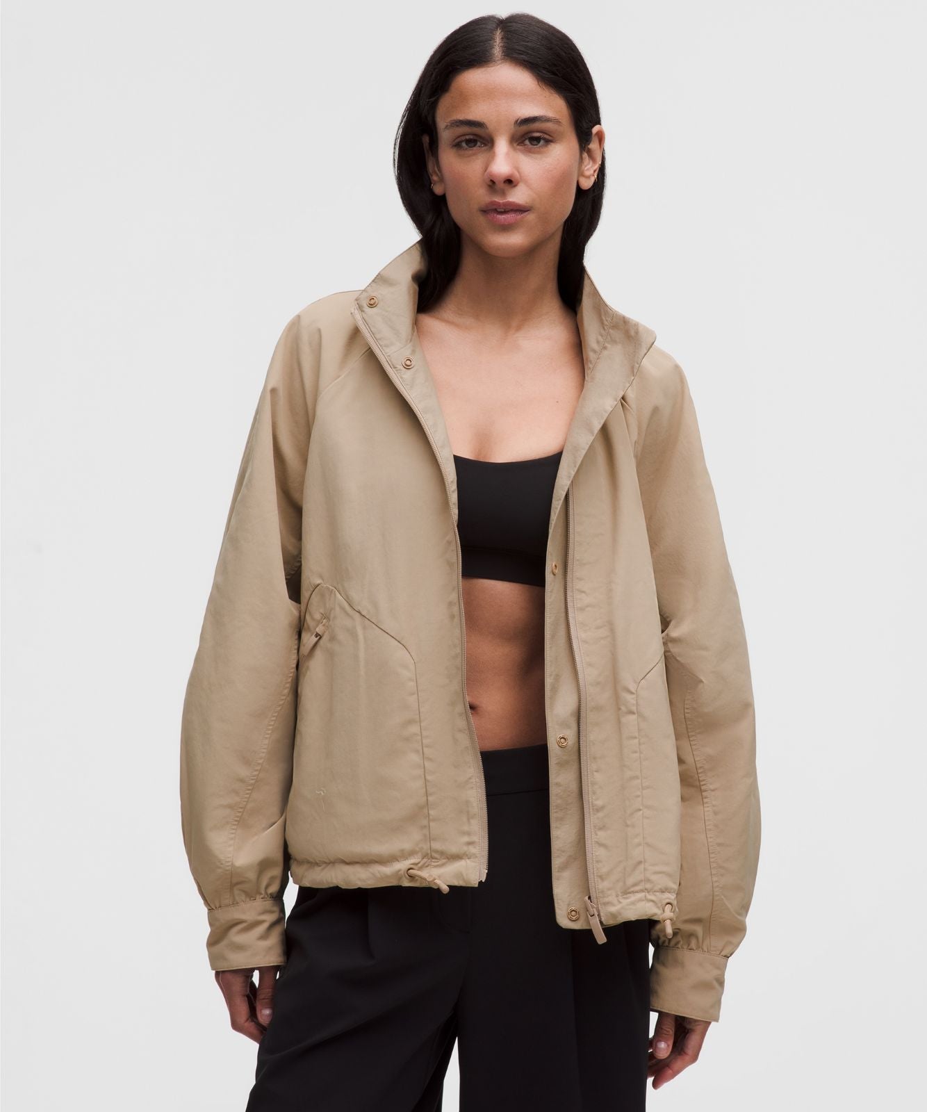 Oversized Cinch-Hem Reversible Jacket Light Ivory/Wacky Khaki