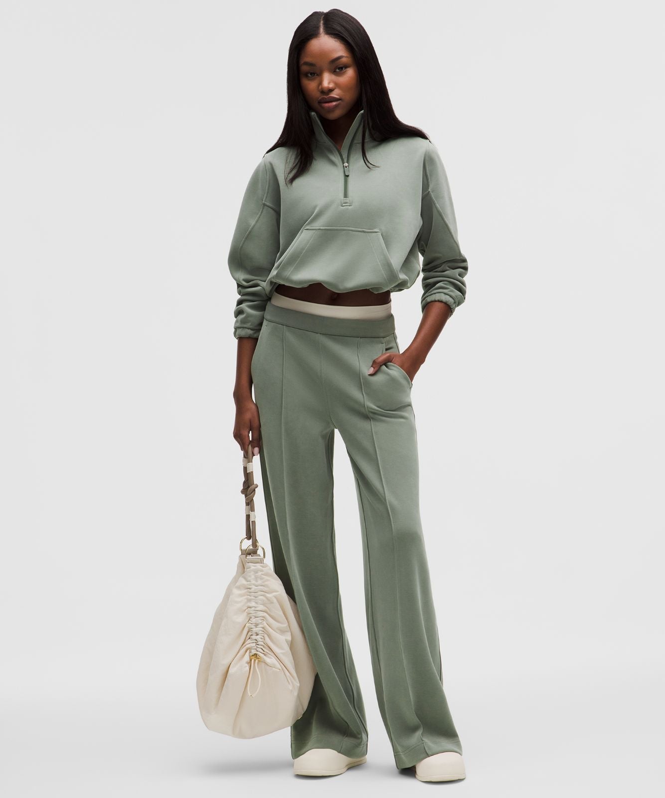 Brushed Softstreme Pintuck High-Rise Wide-Leg Pant *Regular Willow Leaf