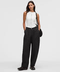 Crinkle Nylon Mid-Rise Barrel-Leg Pant Black