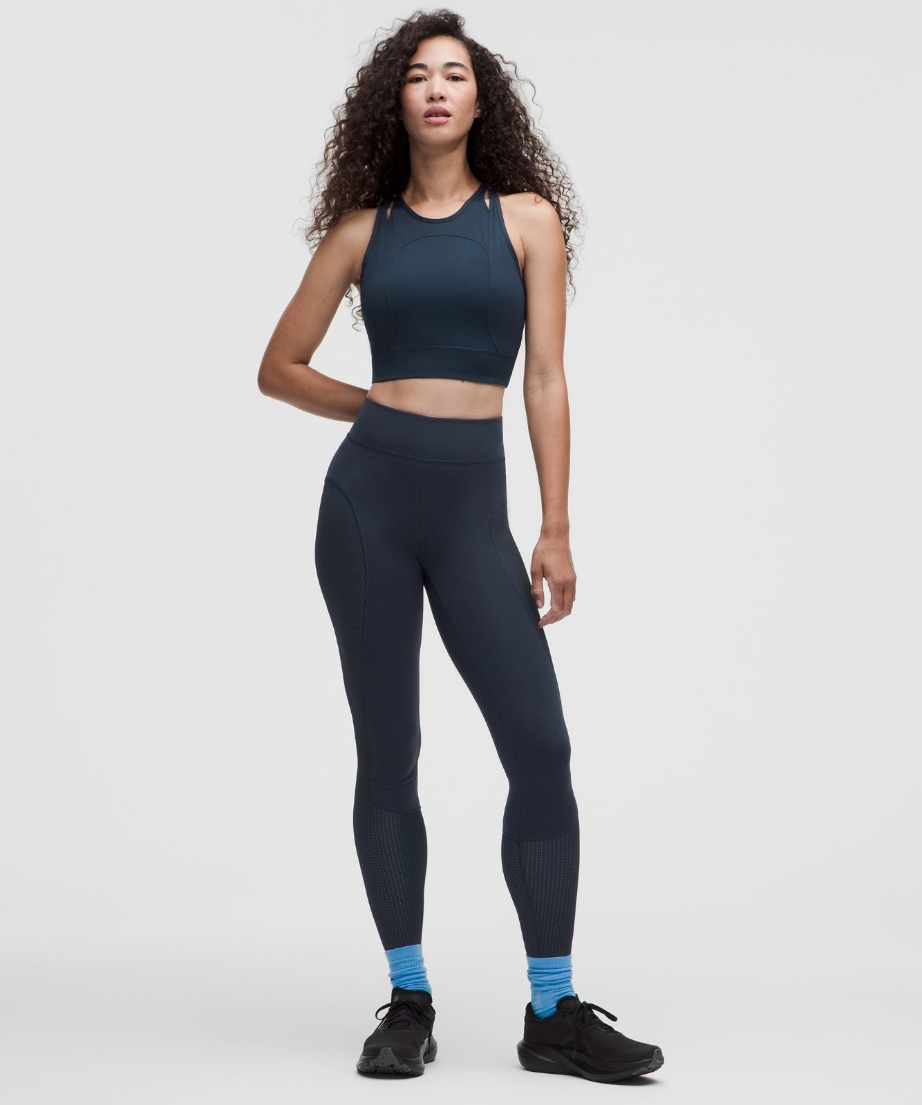 Mesh-Panelled High-Rise Tight 28" *SLNSH Collection True Navy