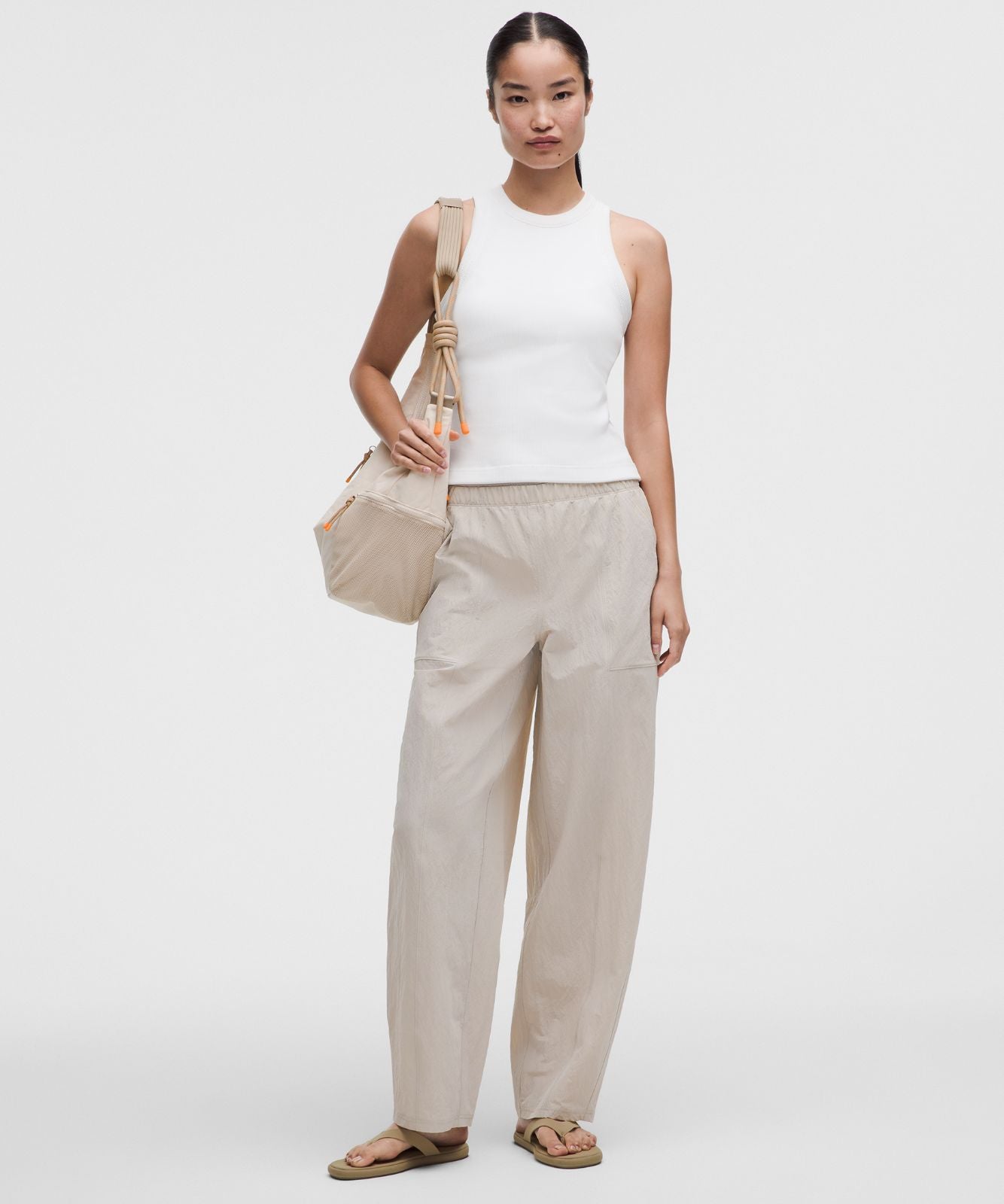 Crinkle Nylon Mid-Rise Barrel-Leg Pant Downtown Tan