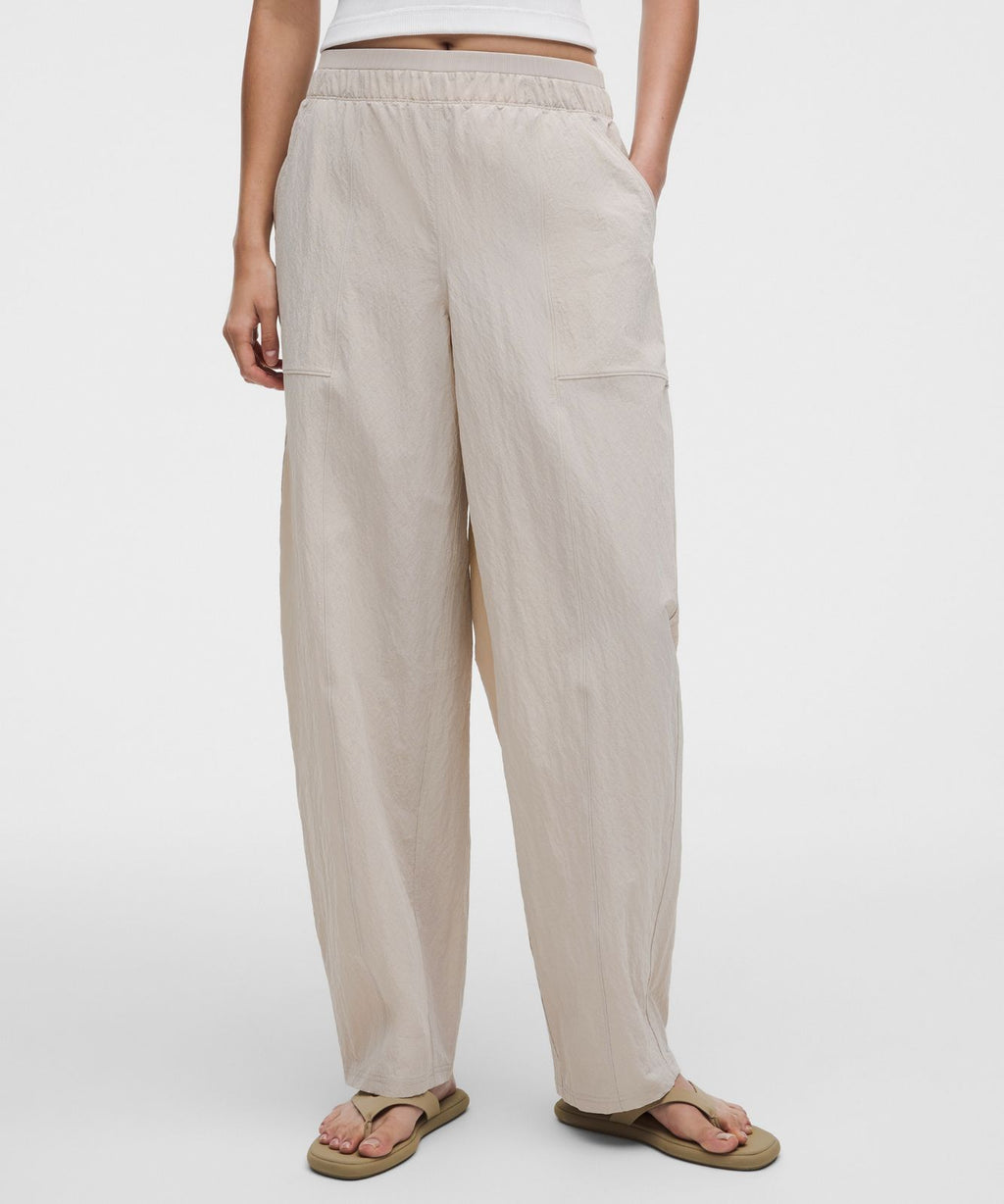 Crinkle Nylon Mid-Rise Barrel-Leg Pant Downtown Tan