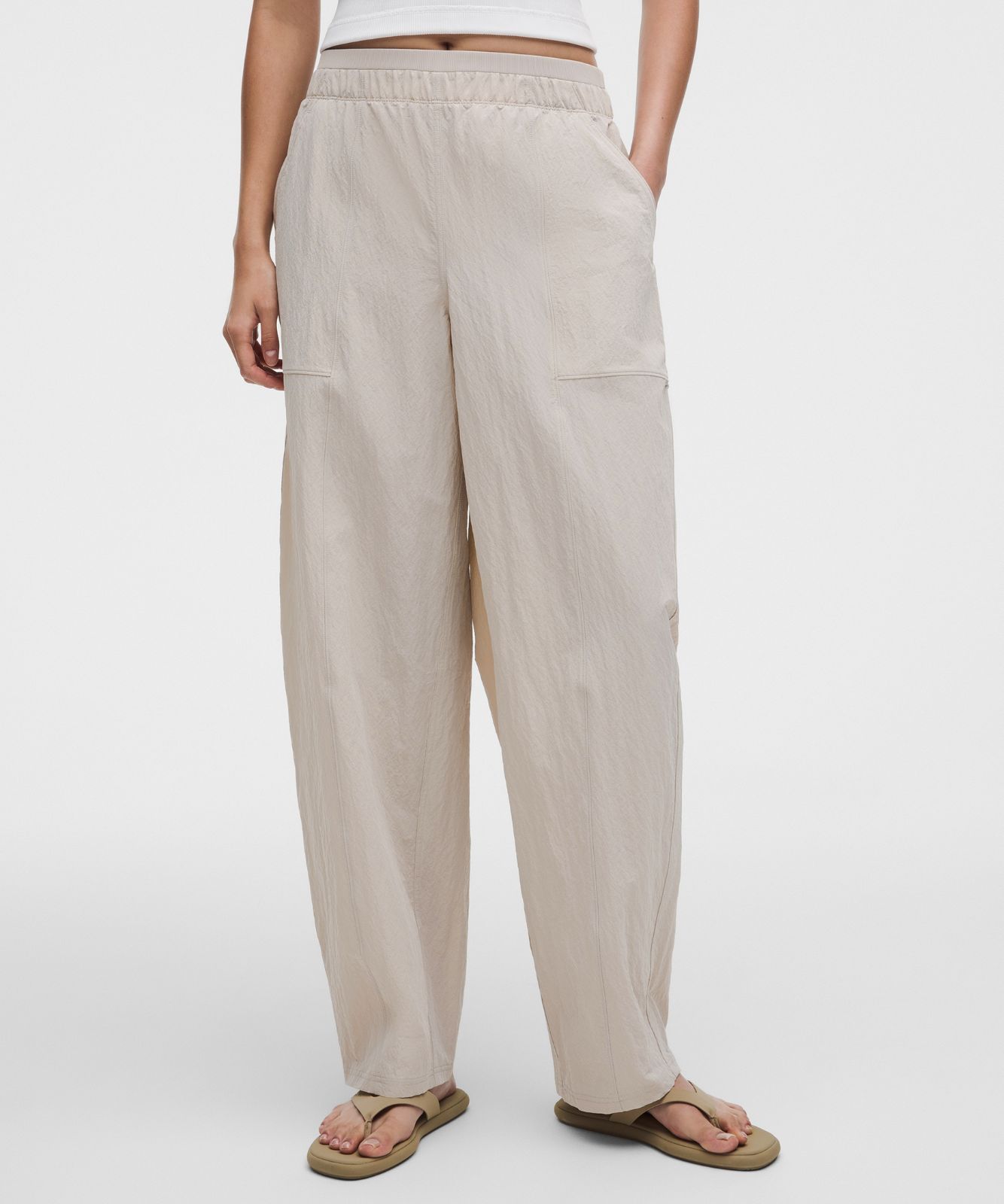 Crinkle Nylon Mid-Rise Barrel-Leg Pant Downtown Tan