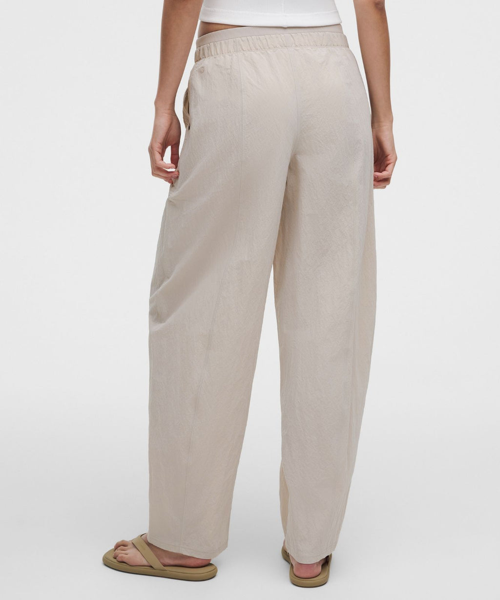 Crinkle Nylon Mid-Rise Barrel-Leg Pant Downtown Tan