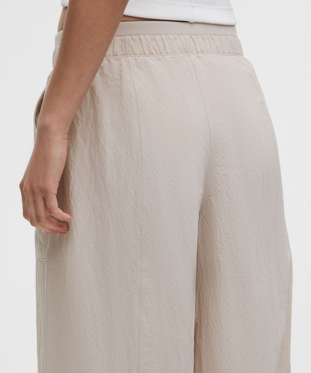 Crinkle Nylon Mid-Rise Barrel-Leg Pant Downtown Tan