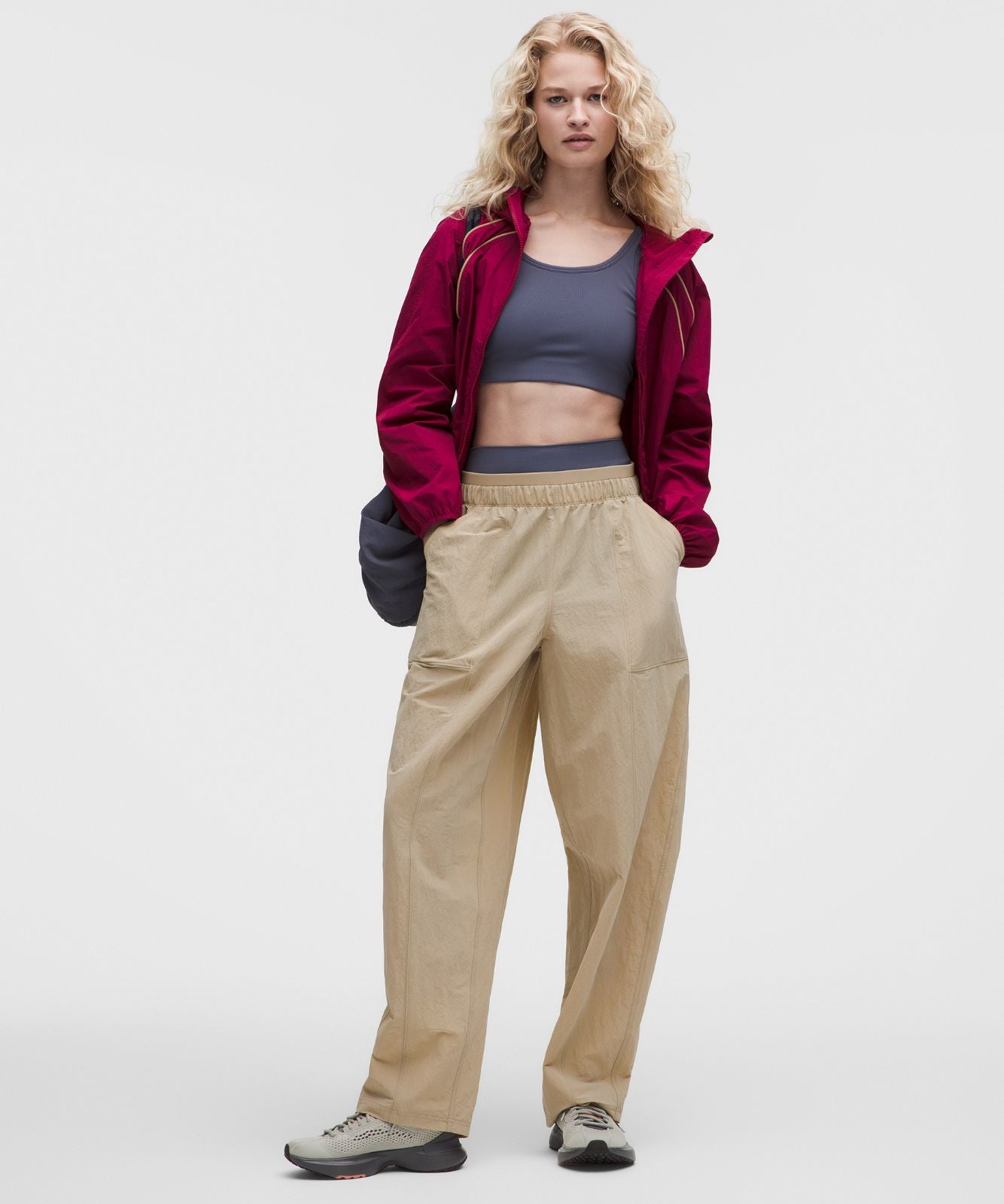 Crinkle Nylon Mid-Rise Barrel-Leg Pant Rumble Crumble