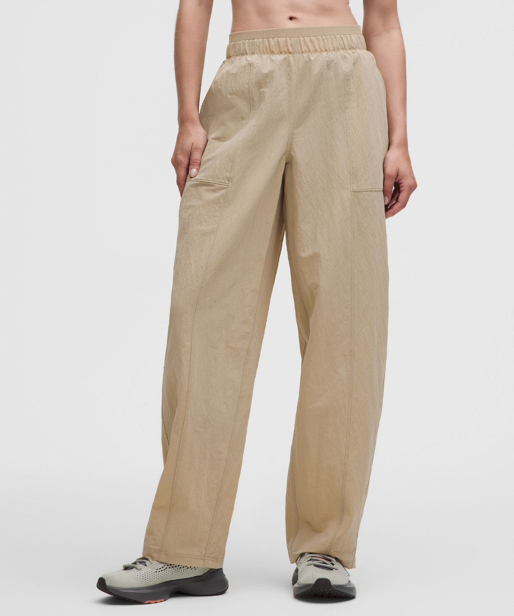 Crinkle Nylon Mid-Rise Barrel-Leg Pant Rumble Crumble
