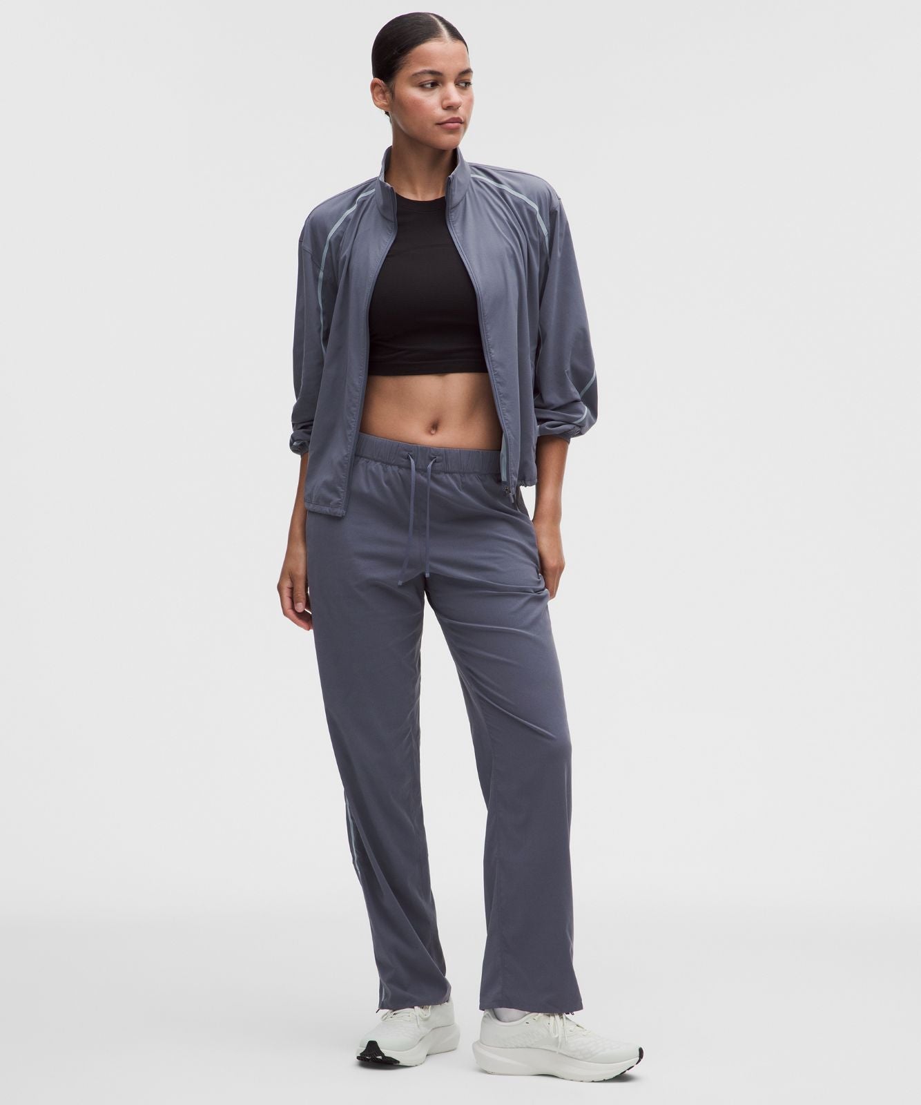 Two-Toned Mid-Rise Track Pant Dusty Diamond/Luminous Aqua