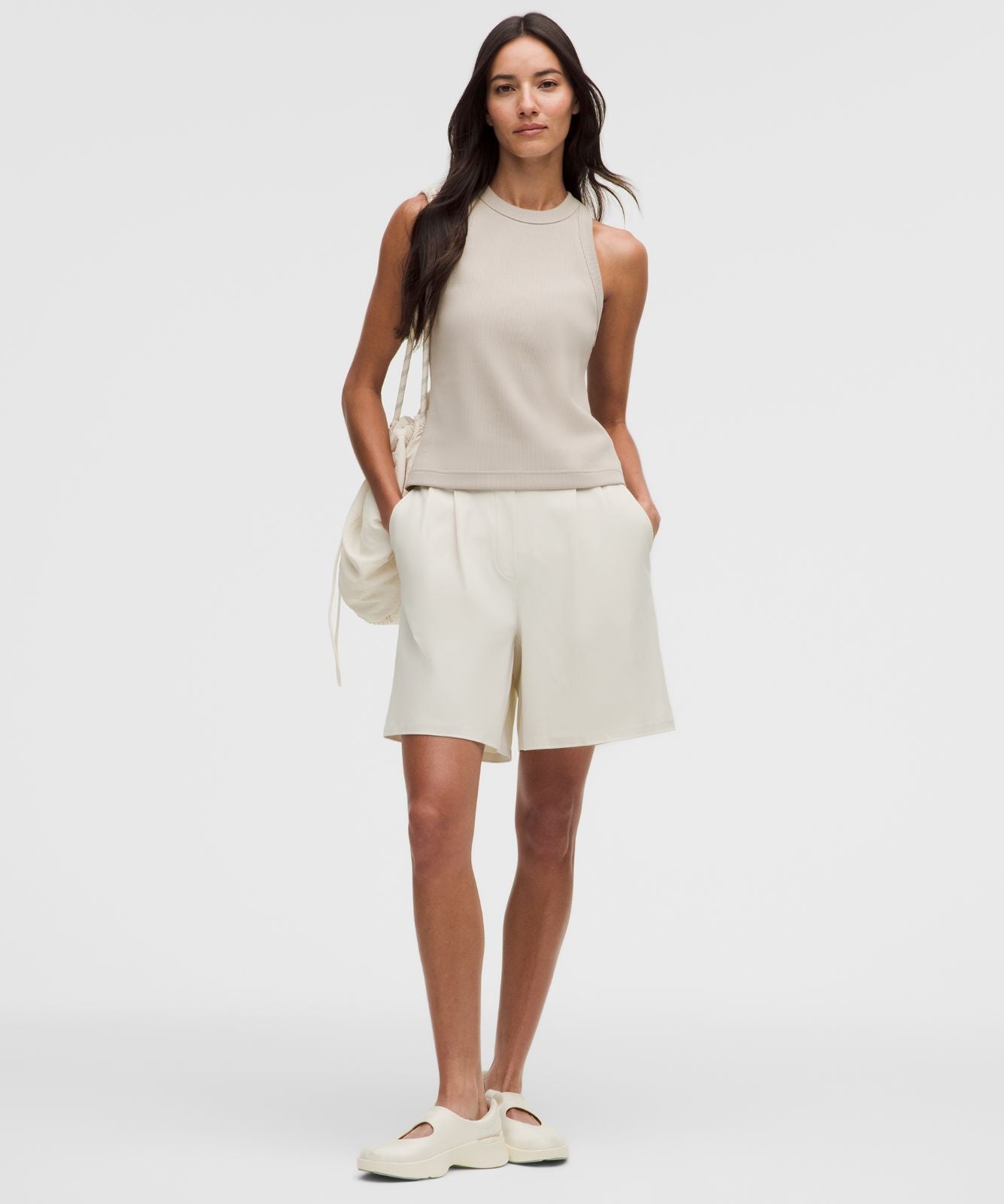 Daydrift Pleated High-Rise Short 7" Light Ivory