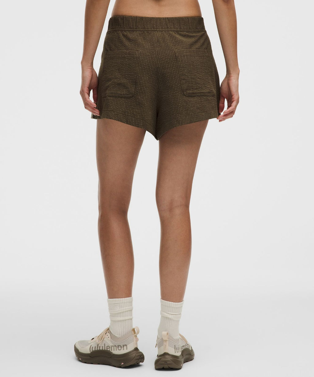 Seersucker WovenAir High-Rise Pleated Short 3.5" Olive Brown/Olive Brown