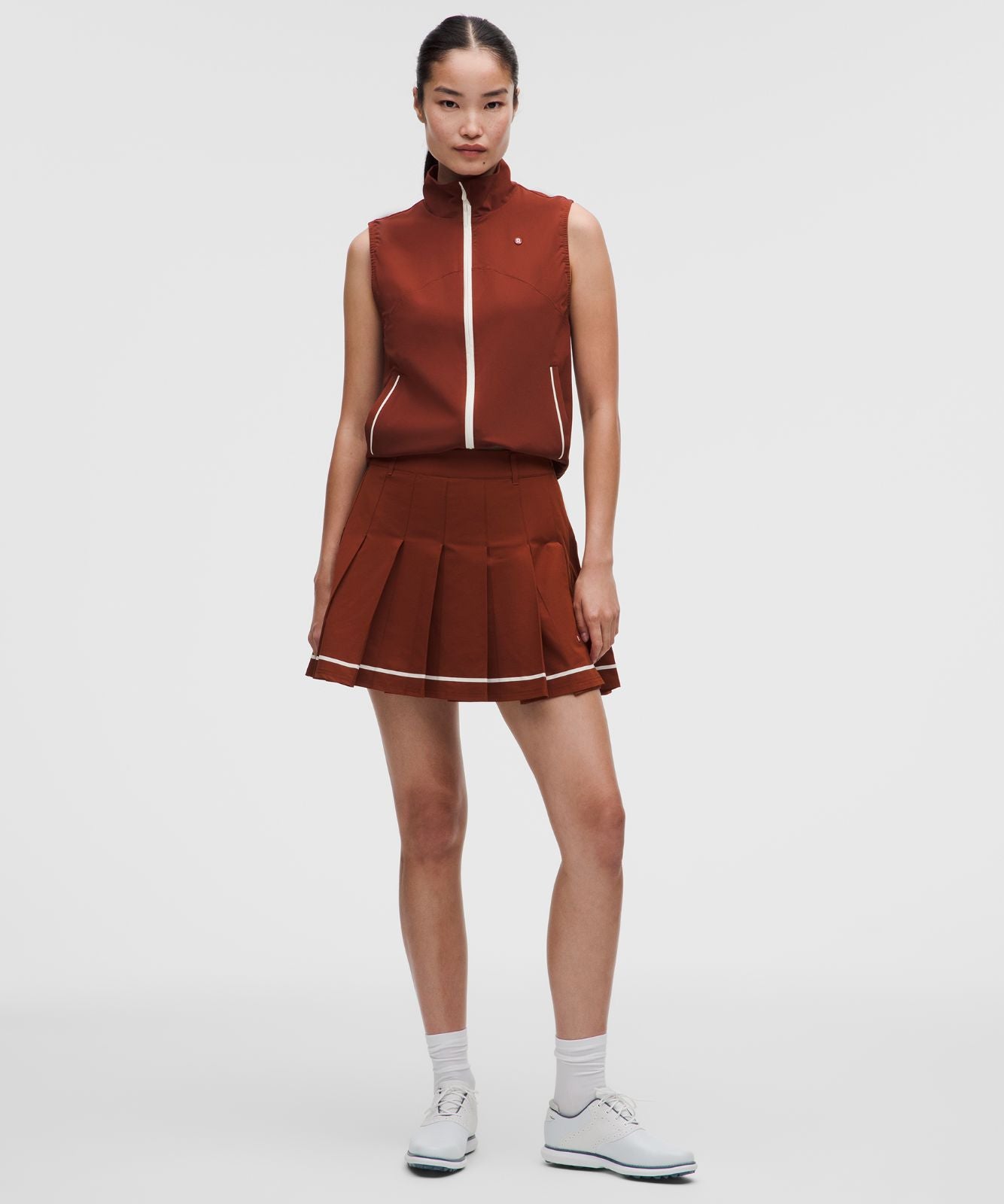 Box-Pleat High-Rise A-line Golf Skirt Cranberry Charm/Light Ivory