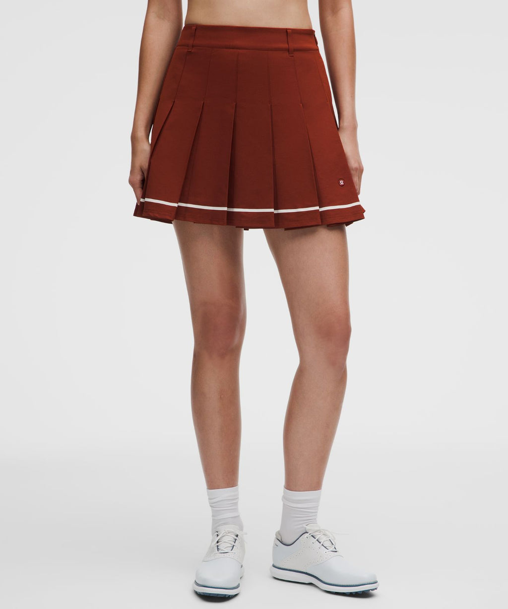 Box-Pleat High-Rise A-line Golf Skirt Cranberry Charm/Light Ivory