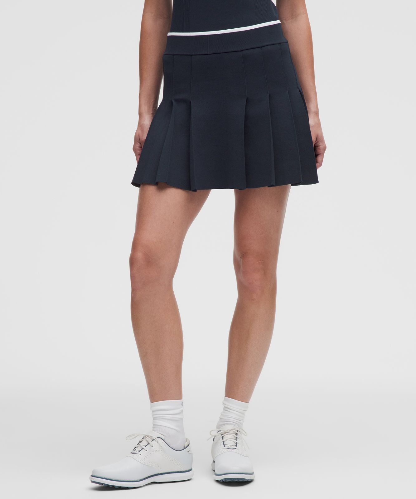 Knit Mid-Rise Pleated Golf Skirt True Navy/White