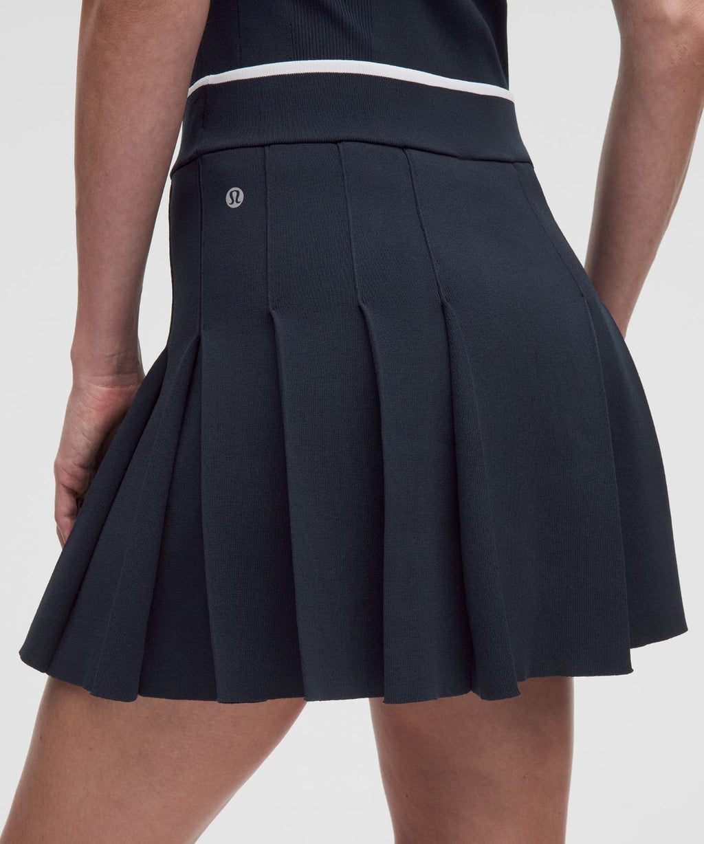 Knit Mid-Rise Pleated Golf Skirt True Navy/White