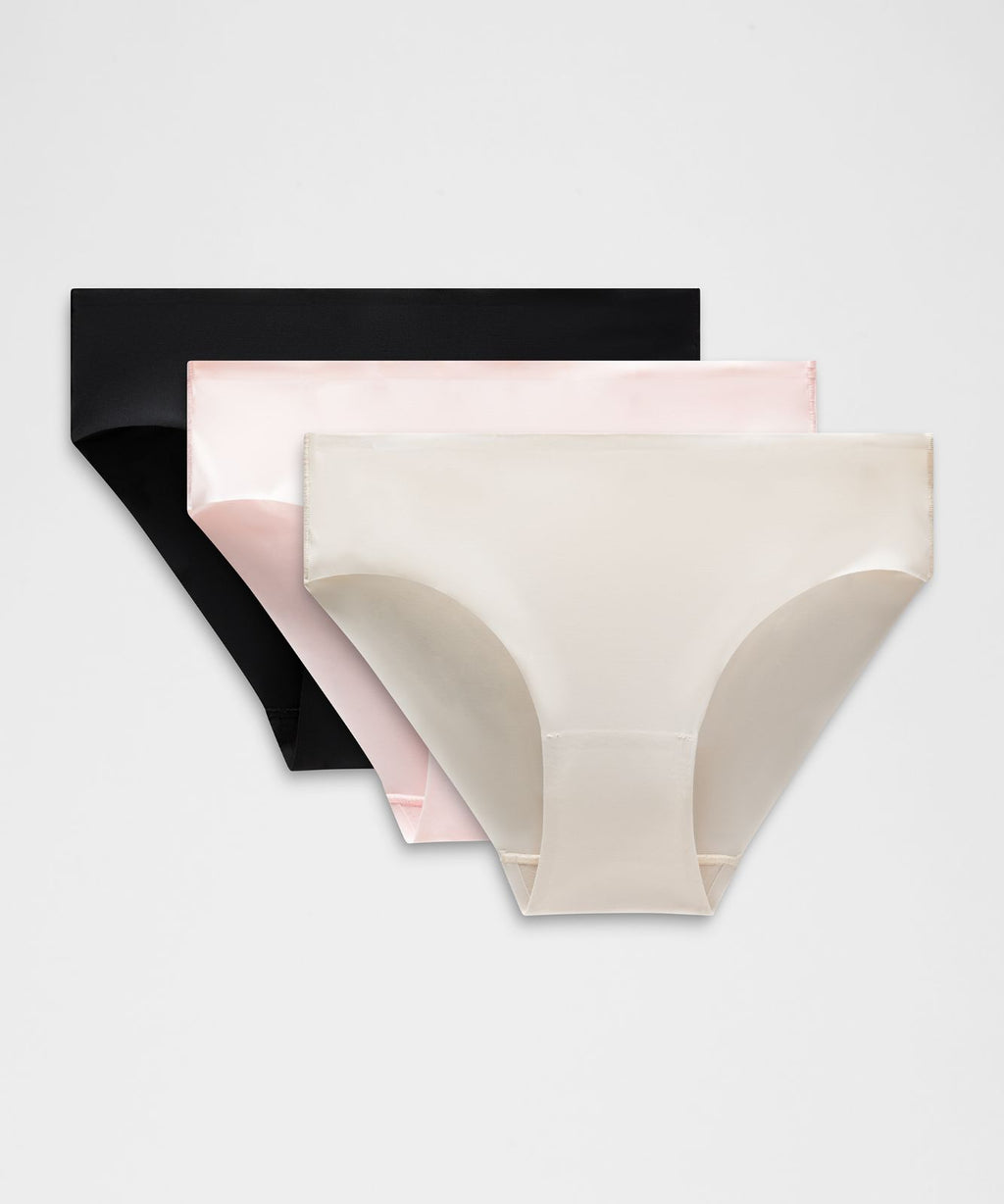InvisiWear Mid-Rise Bikini Underwear *3 Pack Black/Light Ivory/Pink Pearl