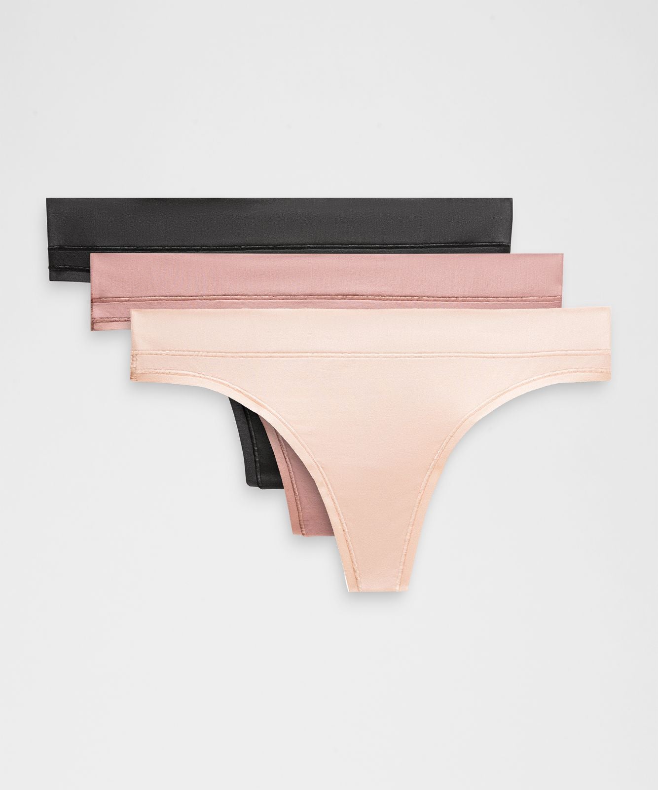 UnderEase Mid-Rise Thong Underwear *3 Pack Black/Twilight Rose/Misty Shell