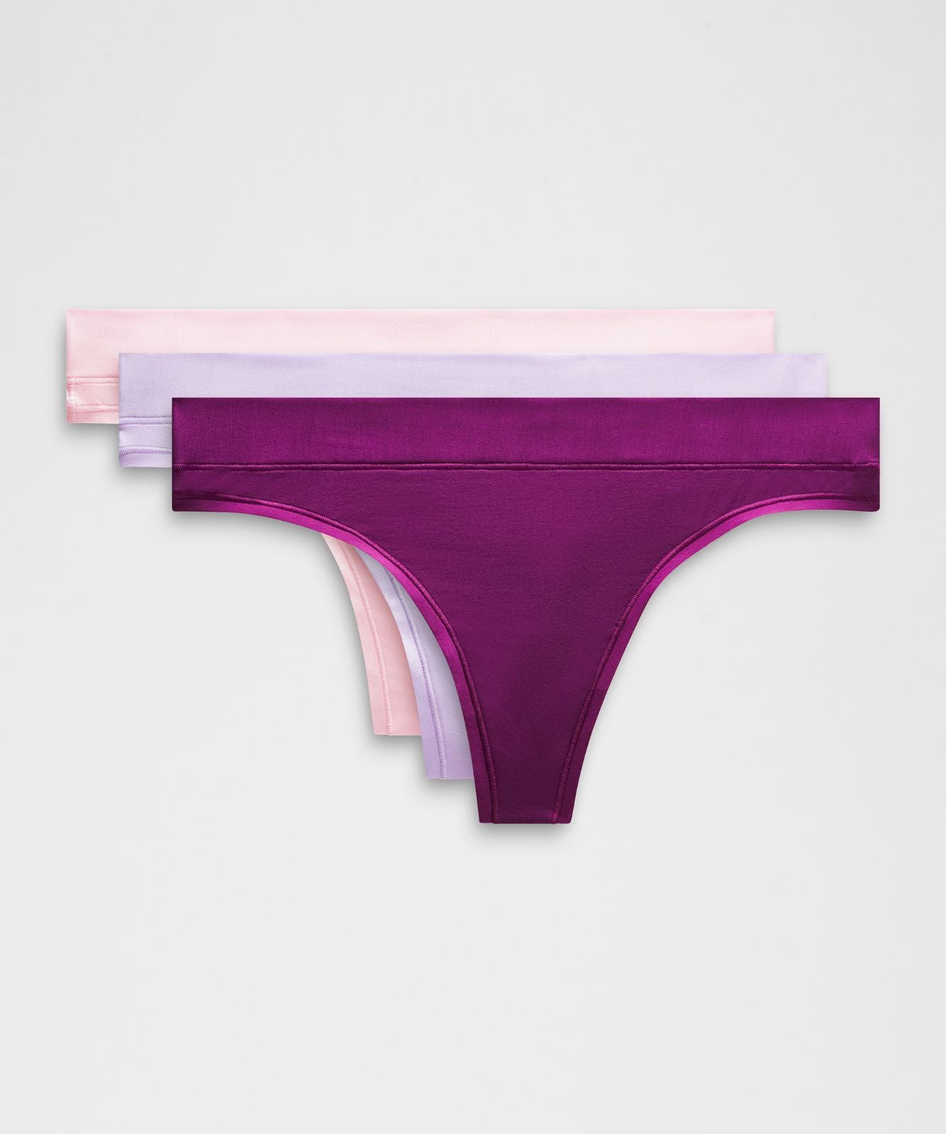 UnderEase Mid-Rise Thong Underwear *3 Pack Lavender Frost/Pink Organza/Chilled Grape