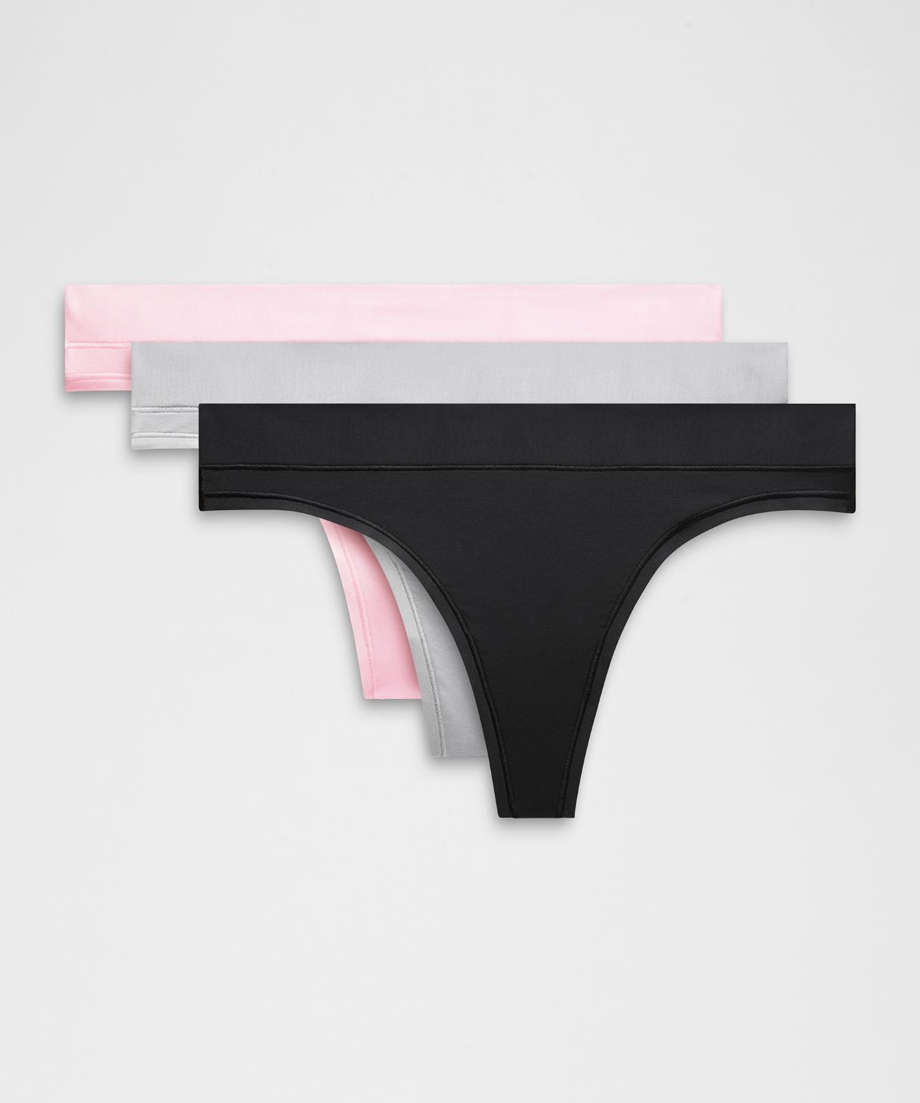 UnderEase Mid-Rise Thong Underwear *3 Pack Black/Pink Organza/Silver Drop