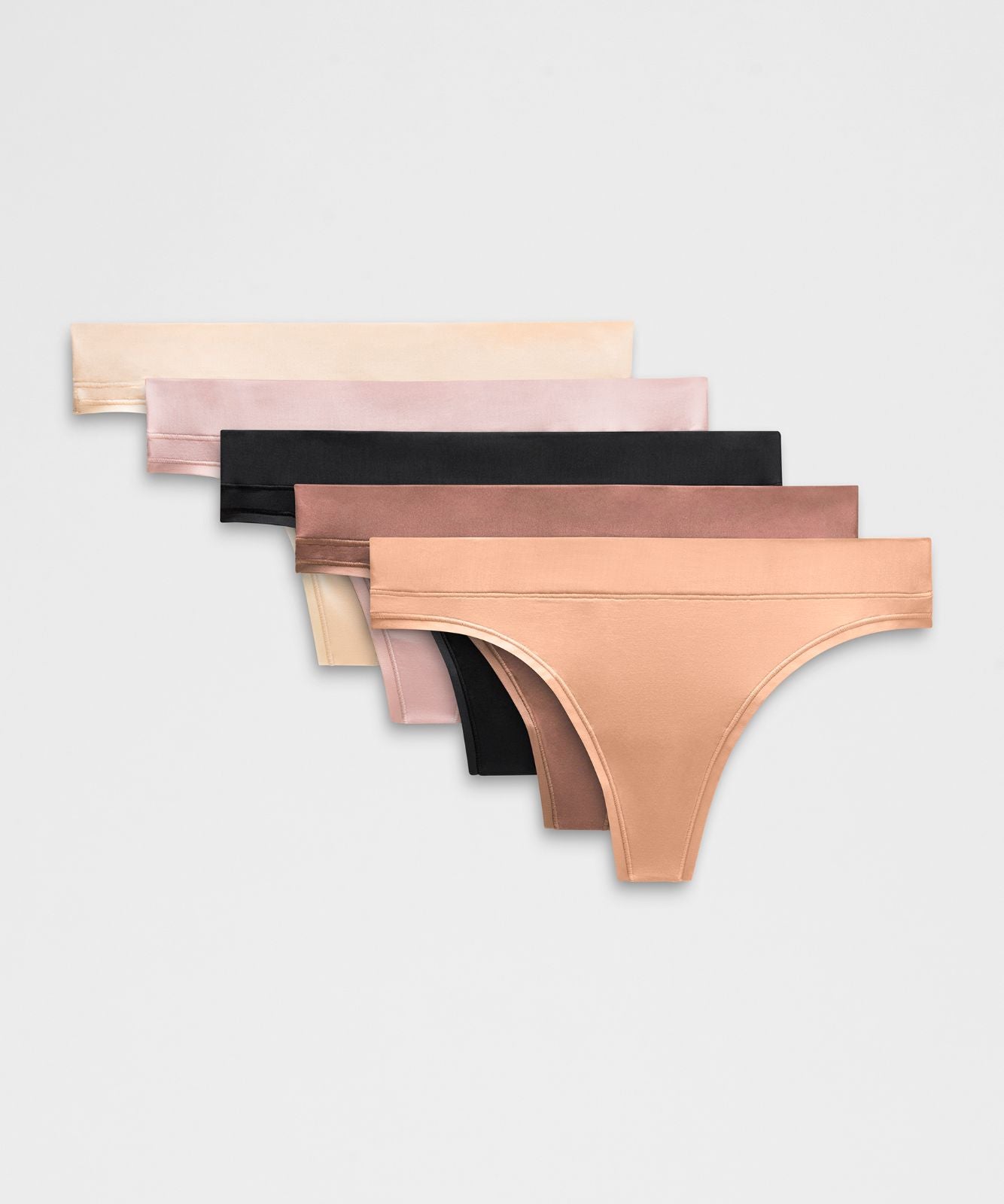 UnderEase Mid-Rise Thong Underwear *5 Pack Black/Twilight Rose/Pink Clay/Misty Shell/Sandcastle