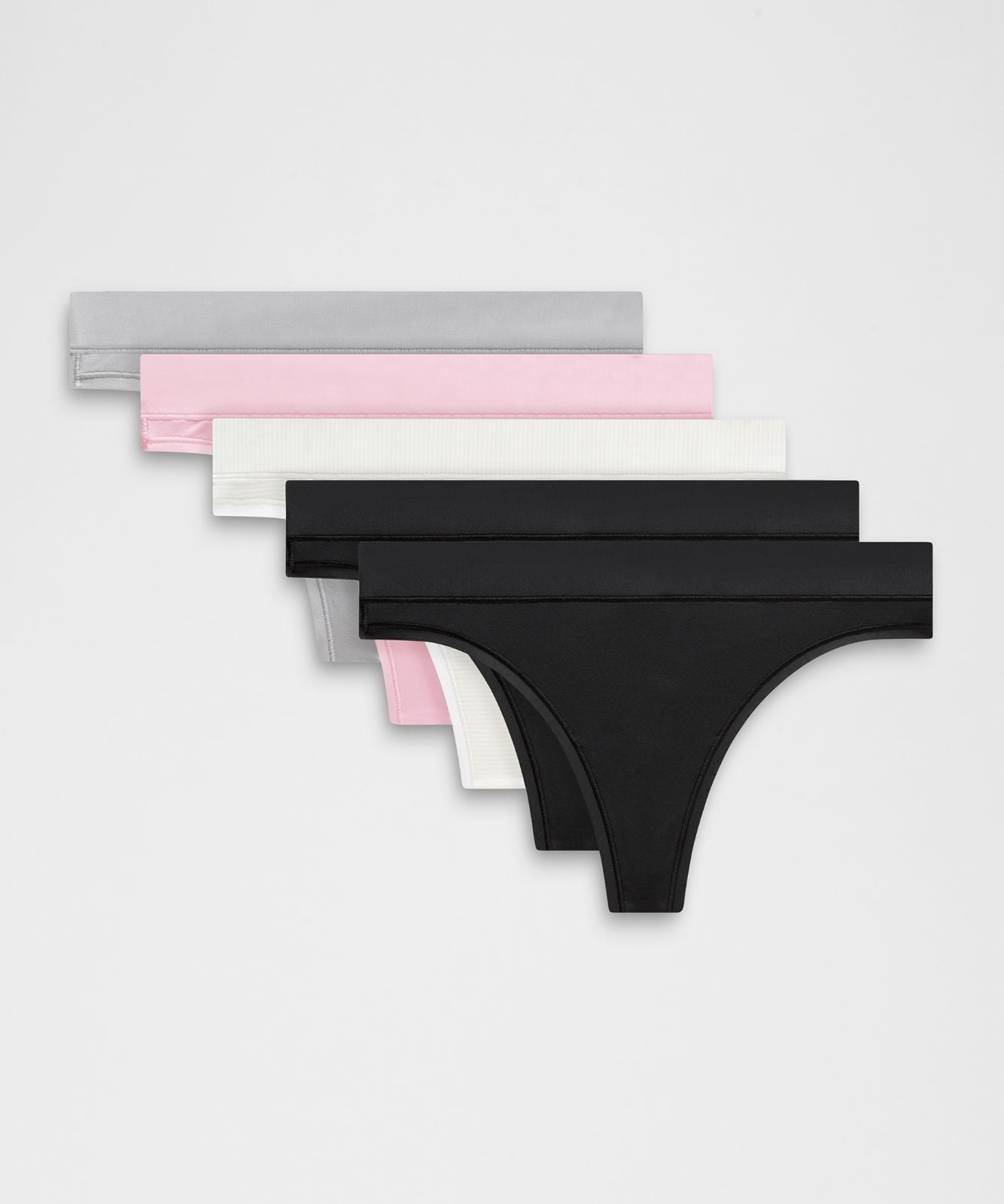 UnderEase Mid-Rise Thong Underwear *5 Pack Black/Black/Silver Drop/Pink Organza/Jumie Stripe White Vapor