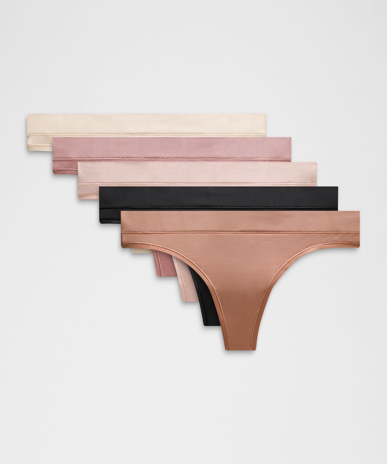 UnderEase Mid-Rise Thong Underwear *5 Pack Black/Twilight Rose/Misty Shell/Sandcastle/Dusty Clay