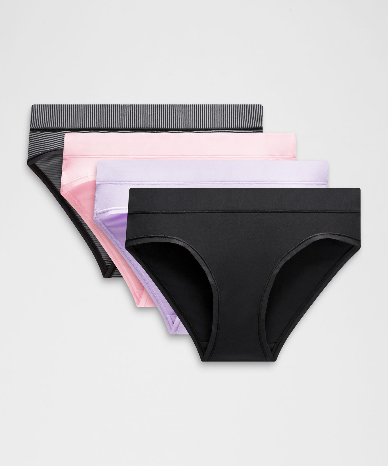 UnderEase Mid-Rise Bikini Underwear *5 Pack Black/Black/Pink Organza/Lavender Frost/Jumie Stripe Rhino Grey Black