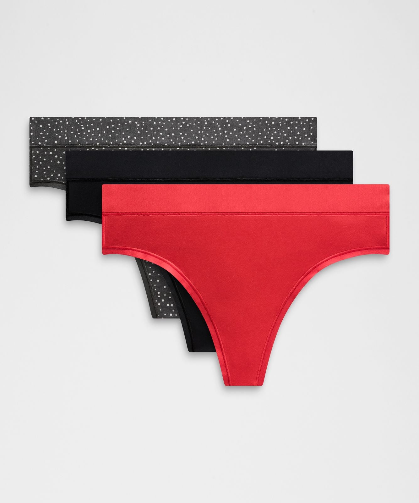 UnderEase High-Rise Thong Underwear *3 Pack Black/Irregular Dotty Antique White Graphite Grey/Oxford Red