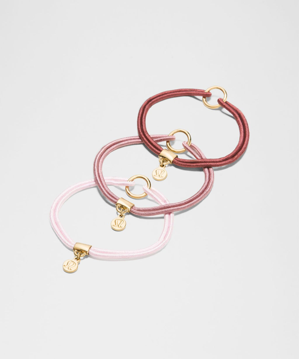 Logo Bead Hair Ties *3 Pack Blissful Pink/Red Clay/Rockwood/Gold
