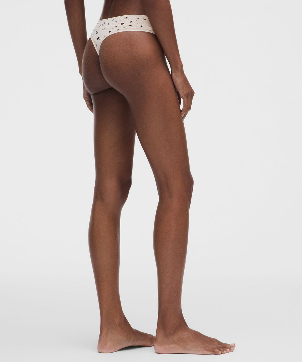 UnderEase Mid-Rise Thong Underwear *3 Pack Light Ivory/Beach Ball Blue/Petite Floral Breakfast Tea Black