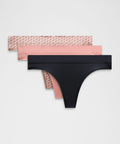 UnderEase Mid-Rise Thong Underwear *3 Pack Black/Pink Parade/Mosaic Geo Misty Shell Toasted Pink