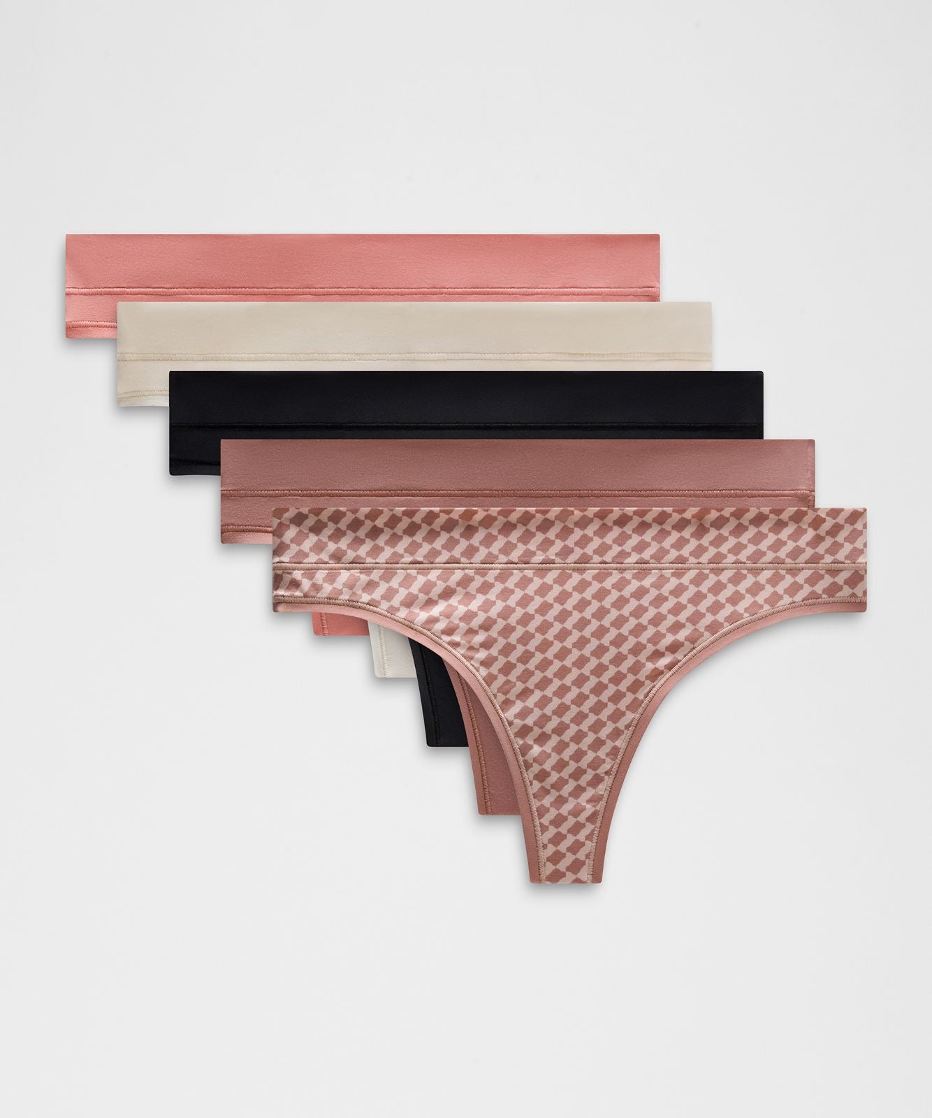 UnderEase Mid-Rise Thong Underwear *5 Pack Black/Light Ivory/Toasted Pink/Pink Parade/Mosaic Geo Misty Shell Toasted Pink