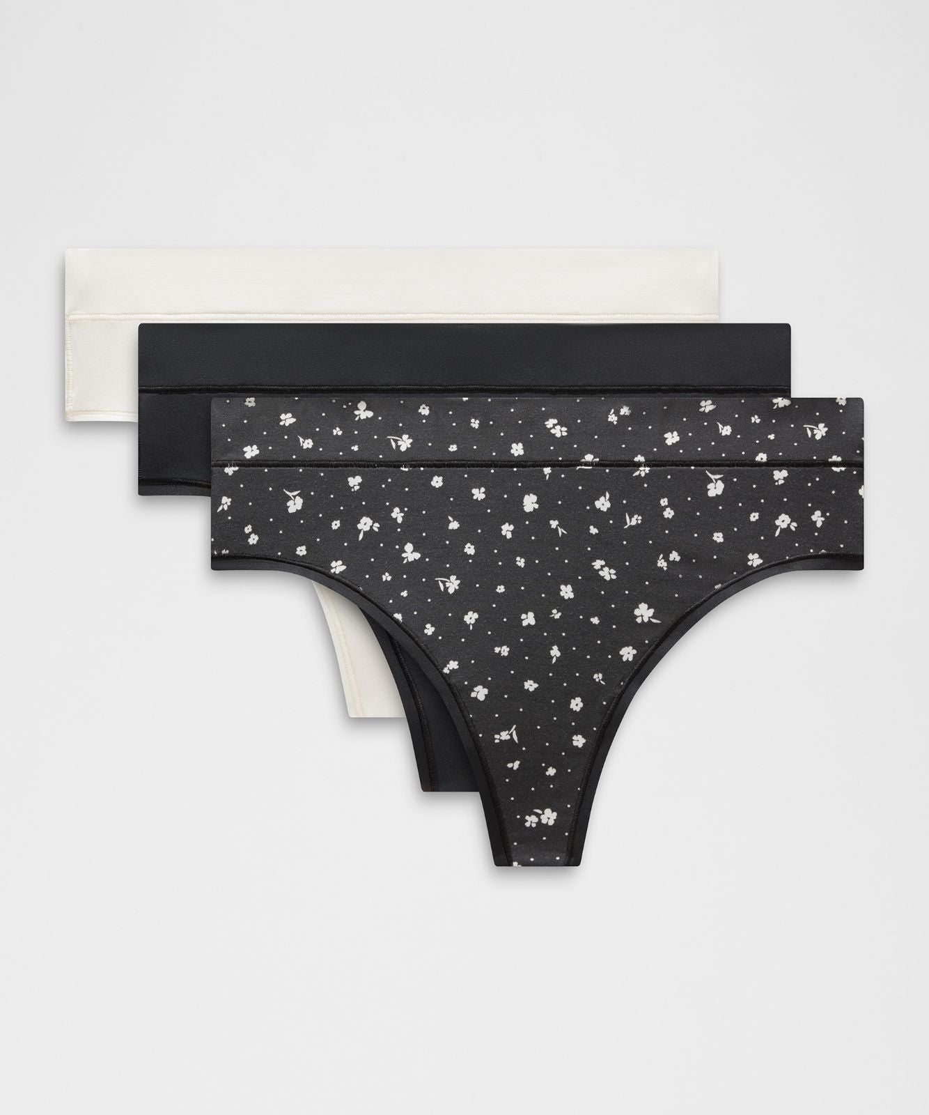 UnderEase High-Rise Thong Underwear *3 Pack Black/Light Ivory/Petite Floral Coconut Ivory Black