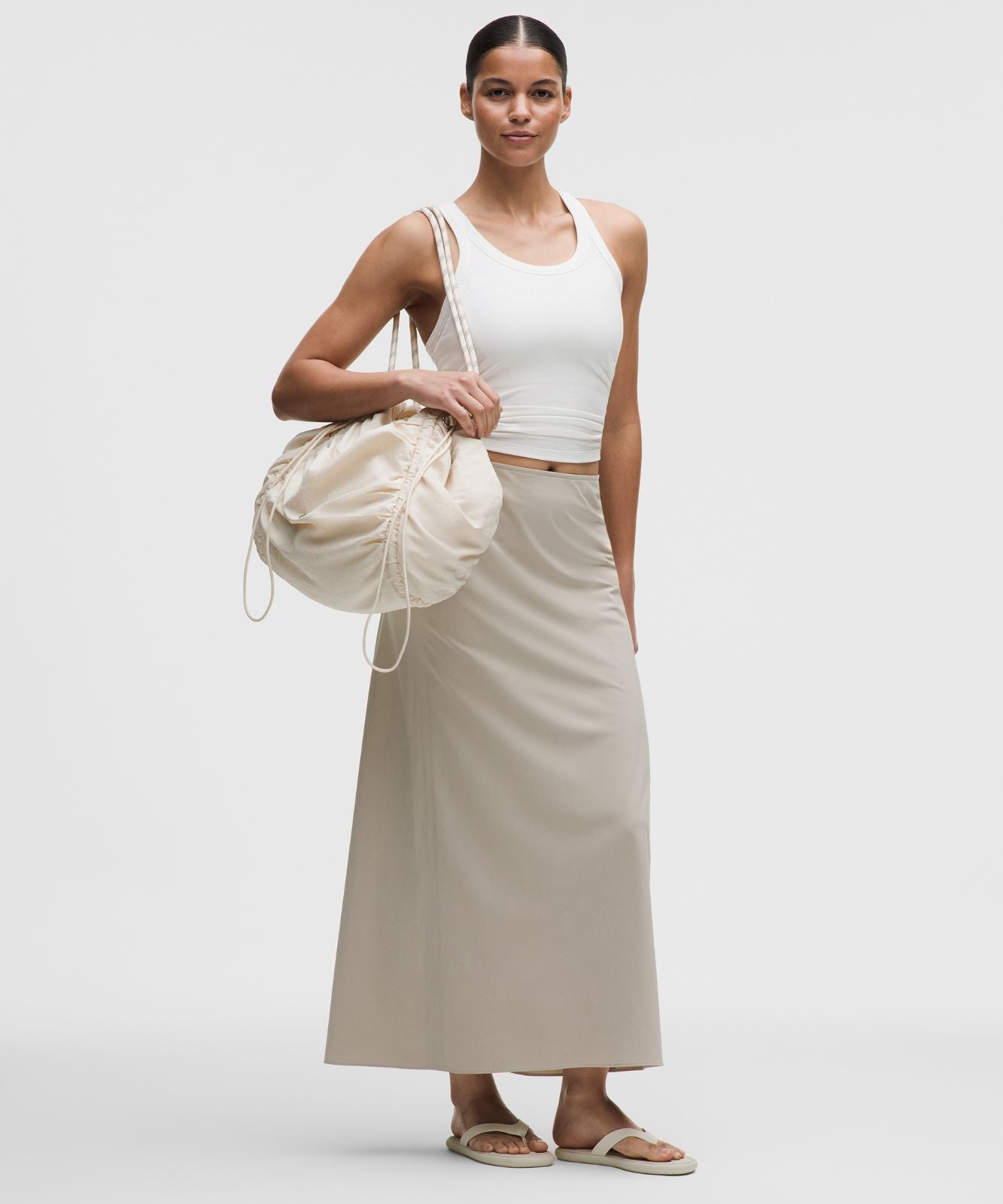 Ruched Tote Bag 24L Light Ivory/Silver