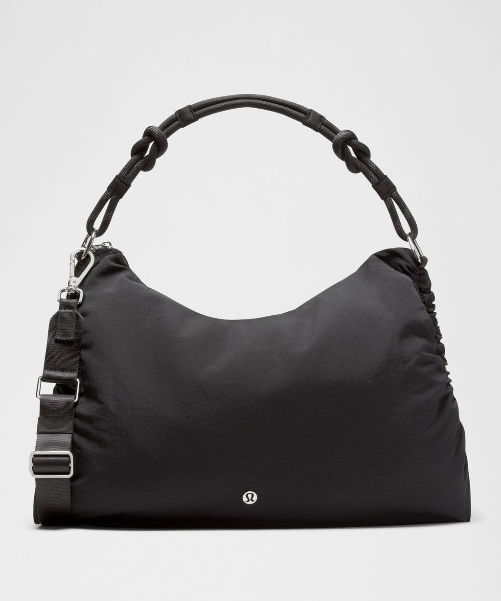 Convertible Ruched Crossbody Bag *Large 16L Black/Black/Silver
