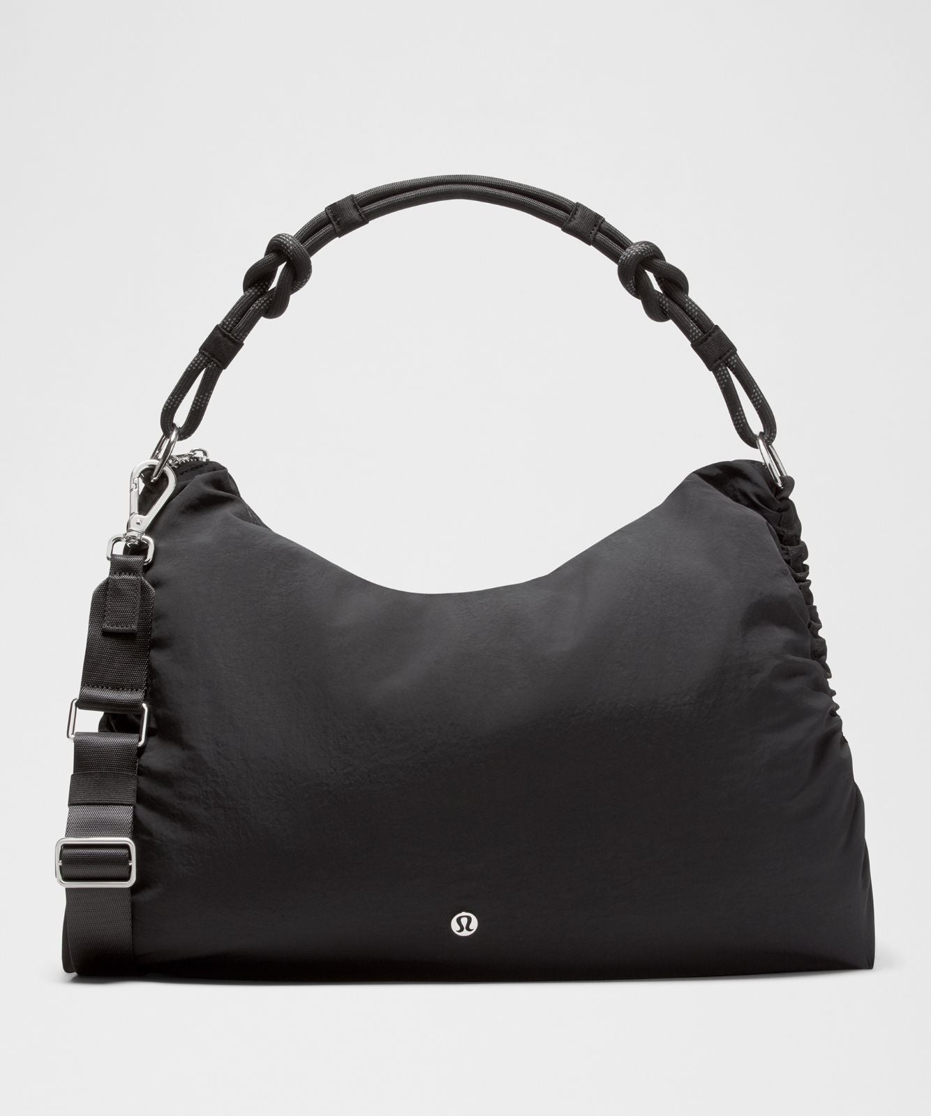 Convertible Ruched Crossbody Bag *Large 16L Black/Black/Silver